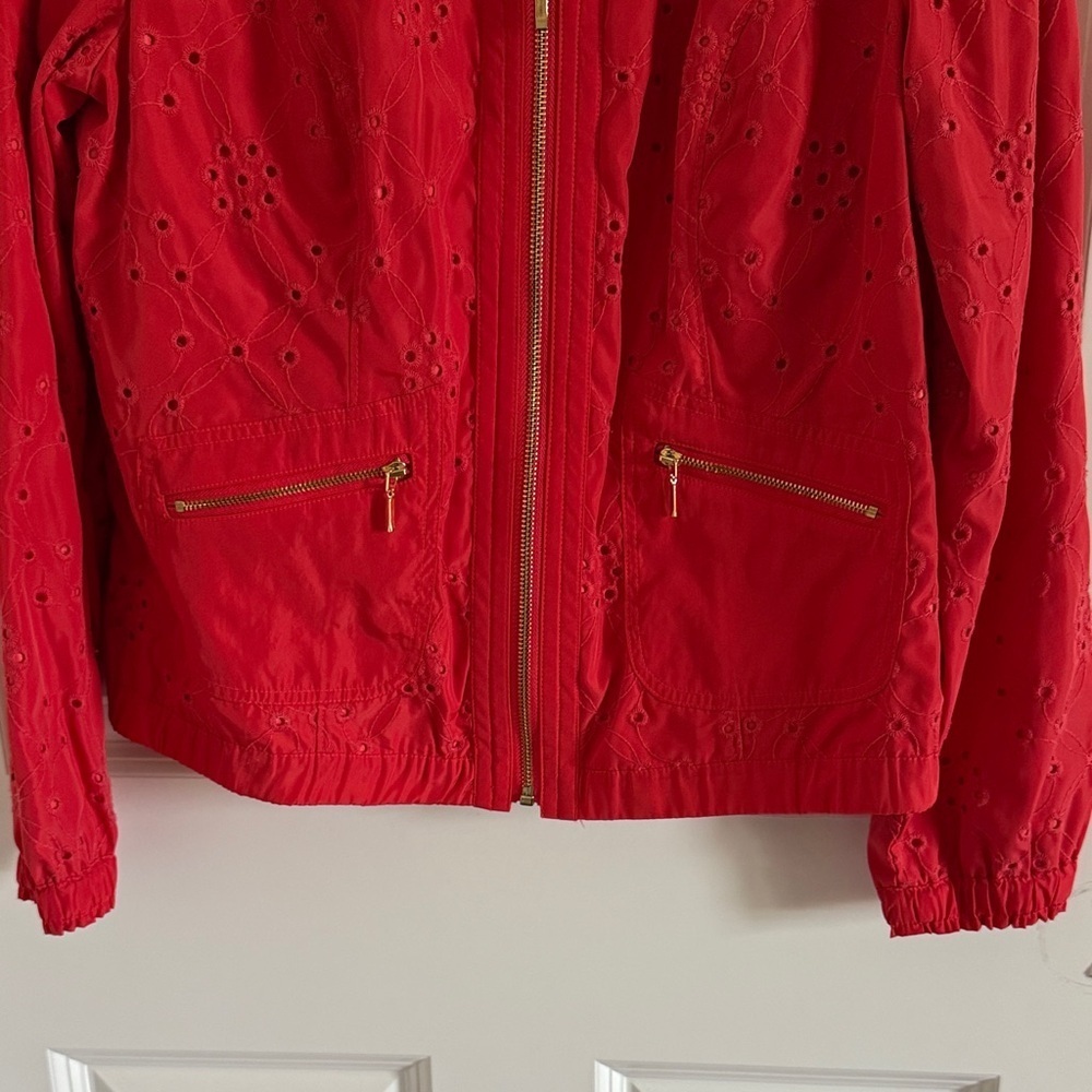 Zenergy by Chico's Orange Eyelet Jacket with gold hardware Size 1 - Picture 5 of 9